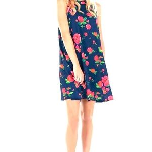 Mud Pie Navy Mini Dress with Pink Floral Print
